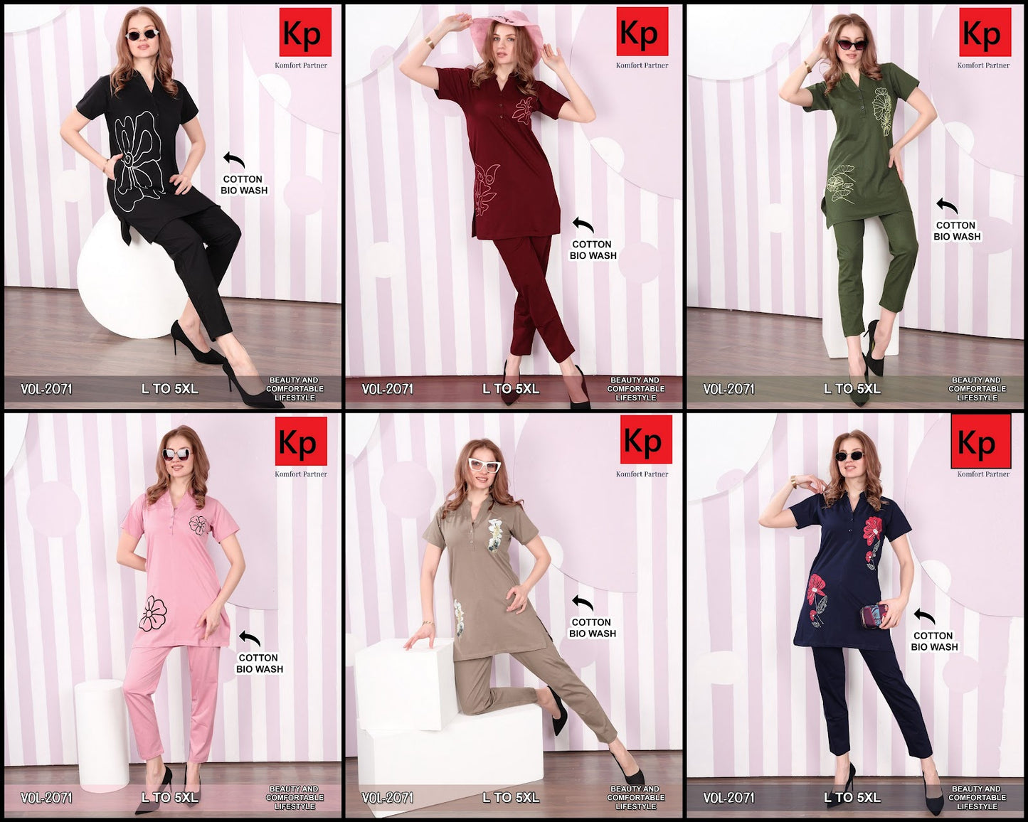 Vol 2071 Kp Cotton Biowashed Kurta Night Suits Manufacturer Ahmedabad