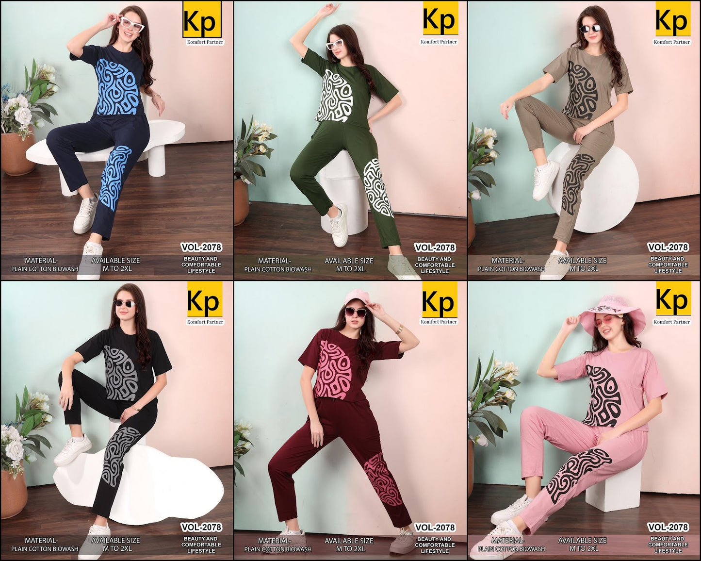 Vol 2078 Kp Cotton Biowashed Pyjama Night Suits Supplier