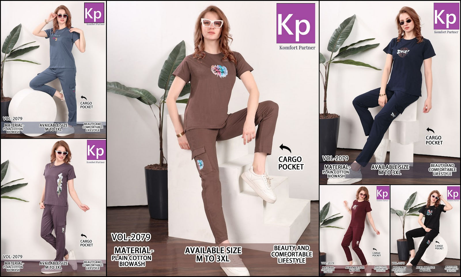 Vol 2079 Cargo Kp Cotton Biowashed Pyjama Night Suits Manufacturer Gujarat
