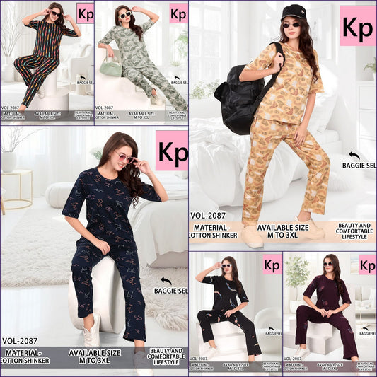 Vol 2087 Kp Cotton Pyjama Night Suits Wholesale