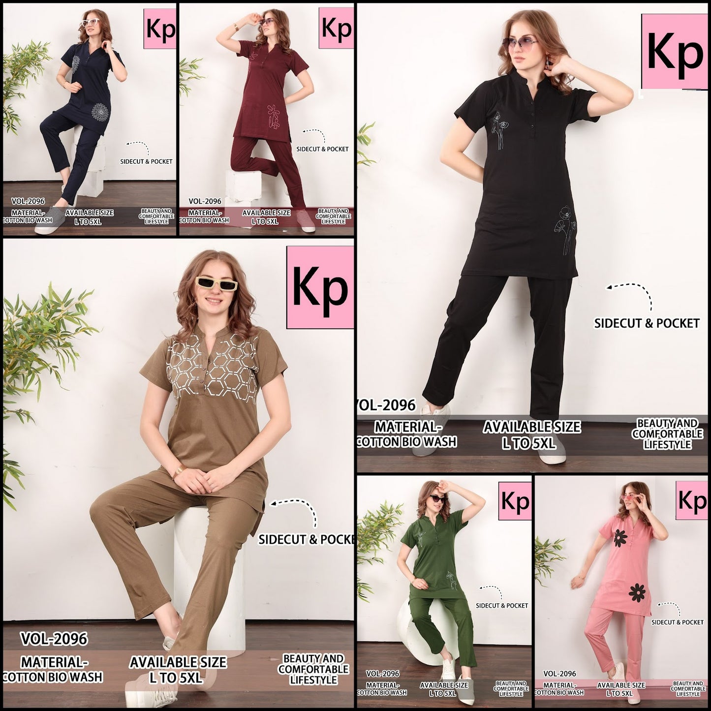 Vol 2096 Kp Cotton Biowashed Kurta Night Suits Exporter Gujarat