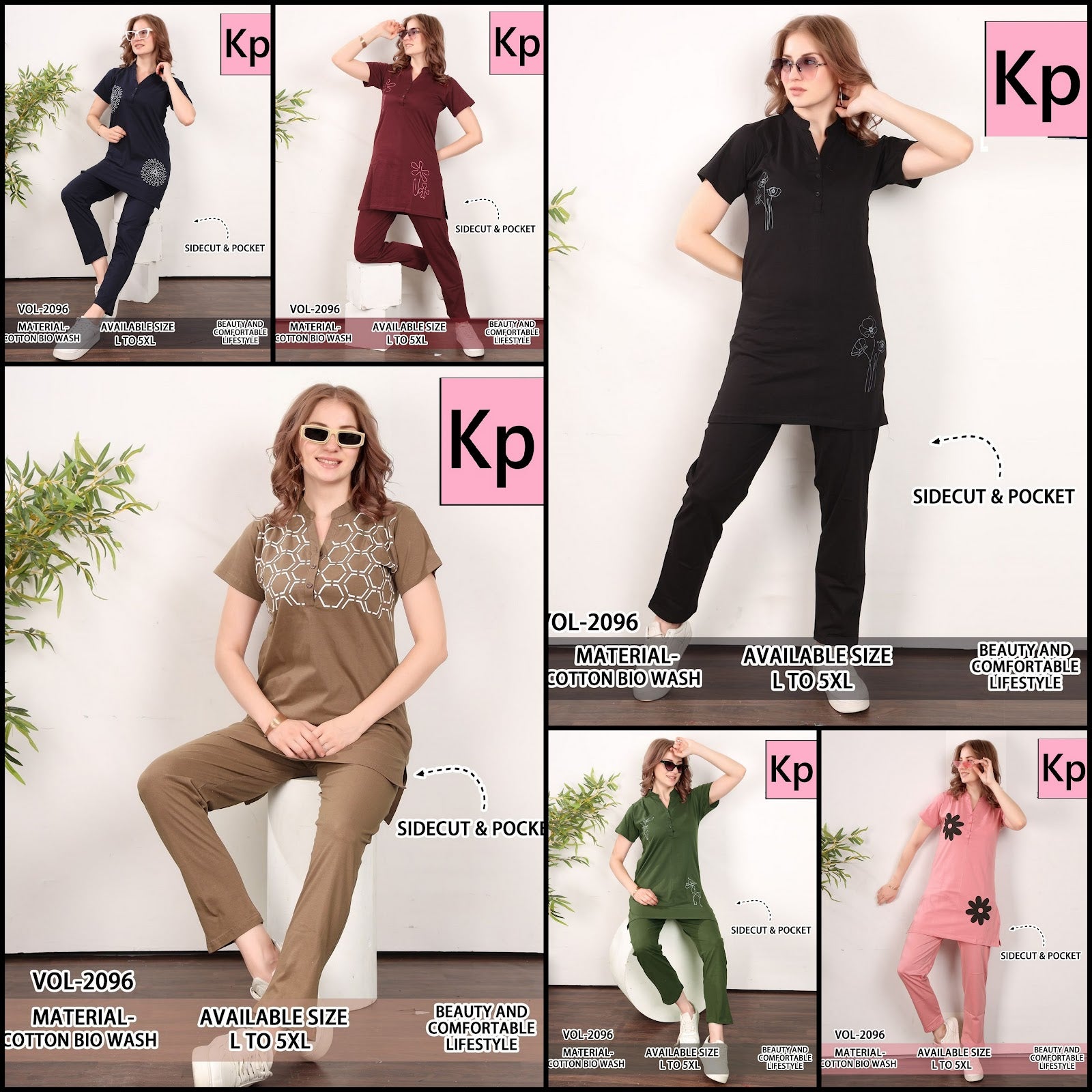 Vol 2096 Kp Cotton Biowashed Kurta Night Suits Exporter Gujarat