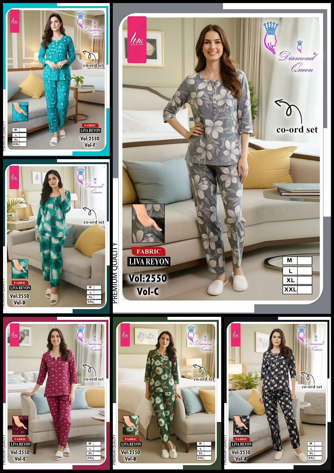 Vol 2550 Diamond Queen Liva Reyon Co Ord Set Supplier Ahmedabad