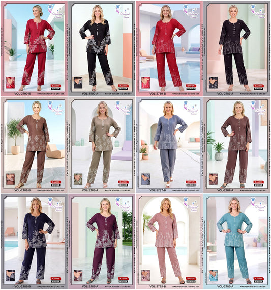 Vol 2785-2790 Diamond Queen Rayon 17Kg Co Ord Set Exporter