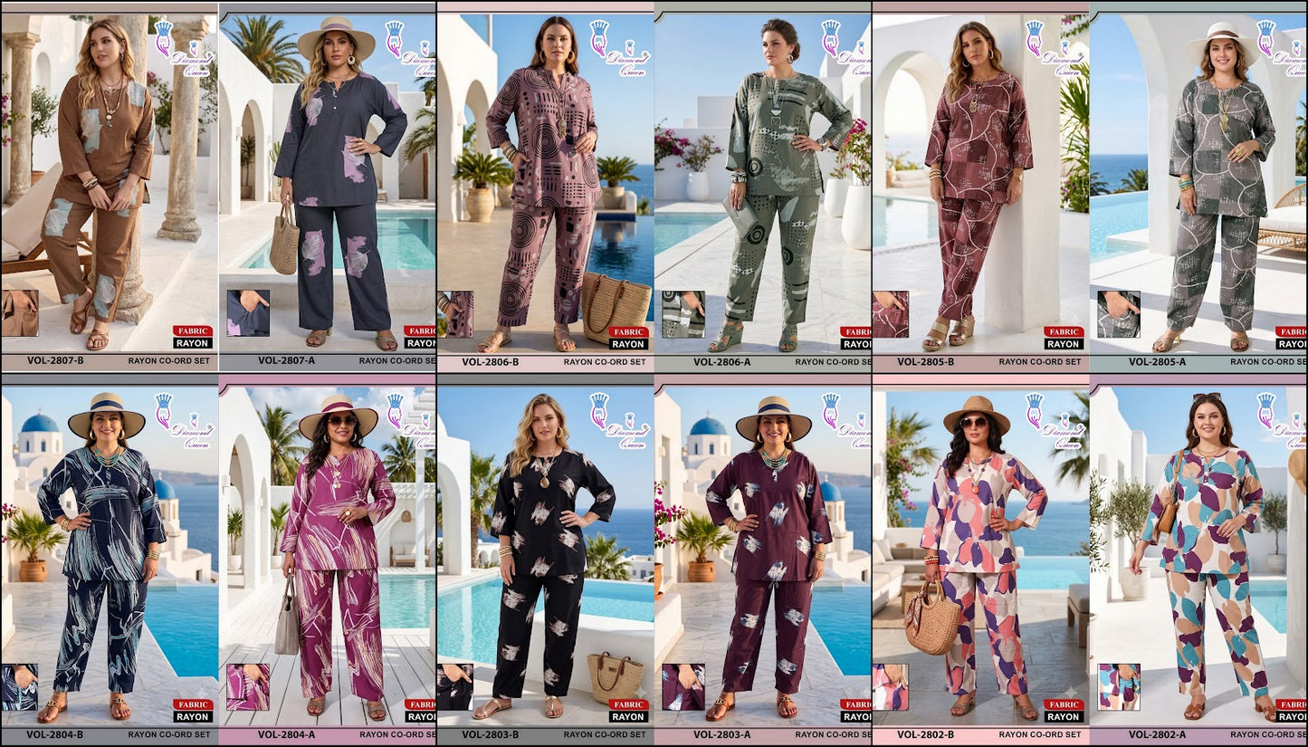 Vol 2802-2807 Diamond Queen Rayon 22Kg Co Ord Set Supplier