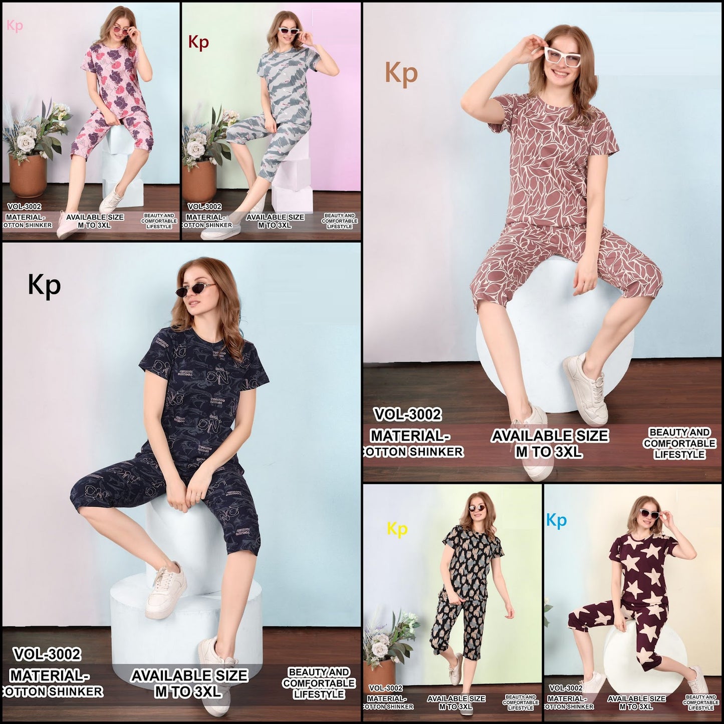 Vol 3002 Kp Cotton Capri Night Suits Wholesale