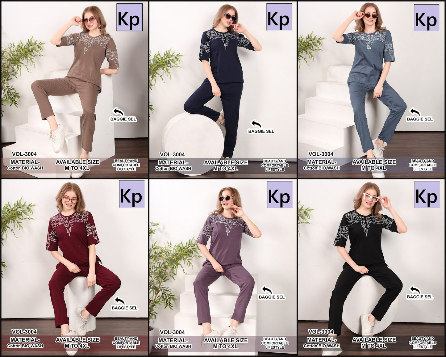 Vol 3004 Kp Cotton Biowashed Pyjama Night Suits Wholesale