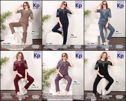 Vol 3004 Kp Cotton Biowashed Pyjama Night Suits Wholesale