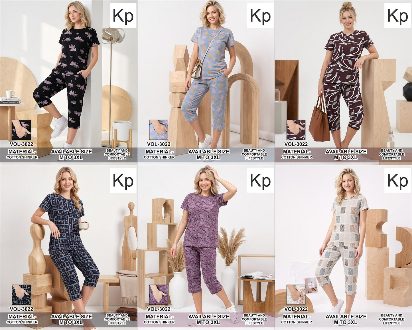Vol 3022 Print To Print Kp Sinker Capri Night Suits Supplier Ahmedabad