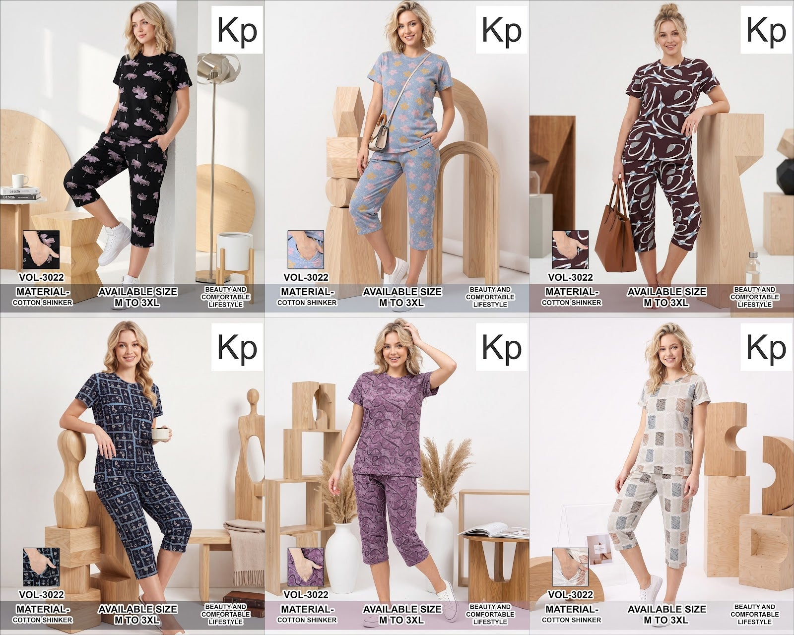 Vol 3022 Print To Print Kp Sinker Capri Night Suits Supplier Ahmedabad