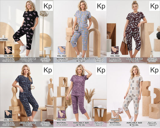 Vol 3022 Print To Print Kp Sinker Capri Night Suits Supplier Ahmedabad
