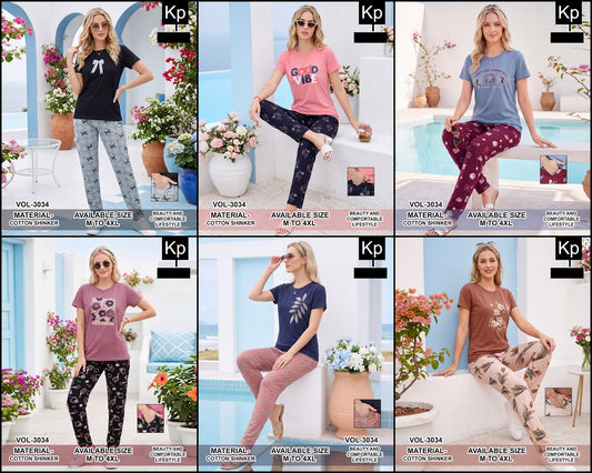Vol 3034 Kp Cotton Pyjama Night Suits Wholesale Rate