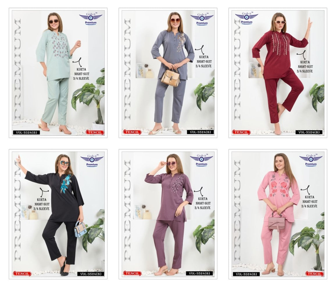 Vol 3524 B Grab It Tencil Kurta Night Suits Supplier