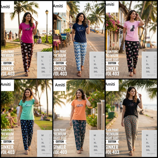 Vol 403 Amiti Sinker Pyjama Night Suits Exporter India