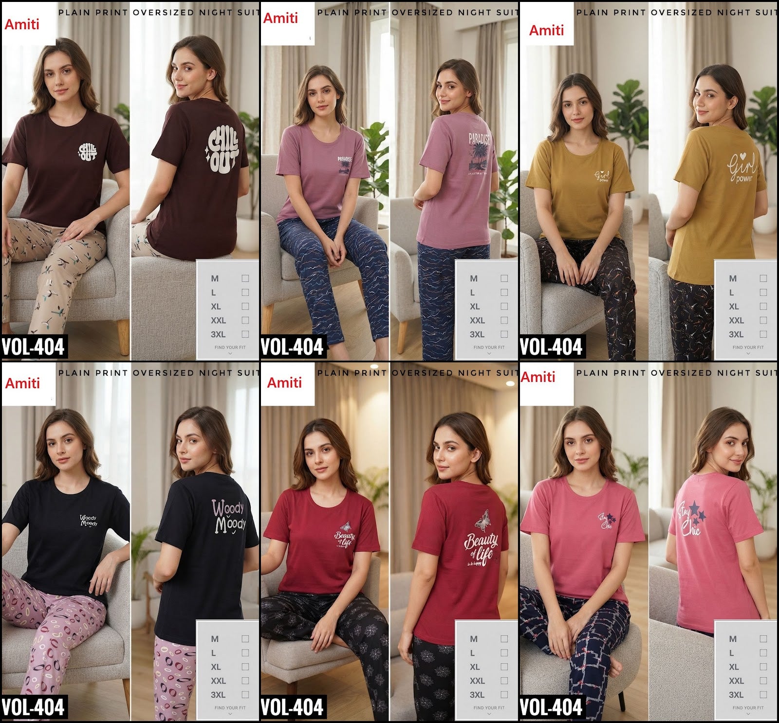 Vol 404 Amiti Hosiery Pyjama Night Suits Wholesaler India