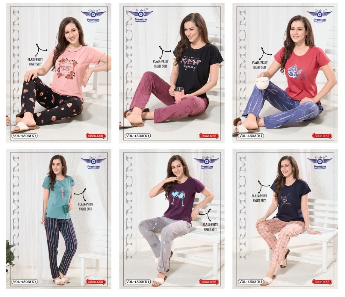 Vol 4503 K Grab It Sinker Pyjama Night Suits Exporter Gujarat