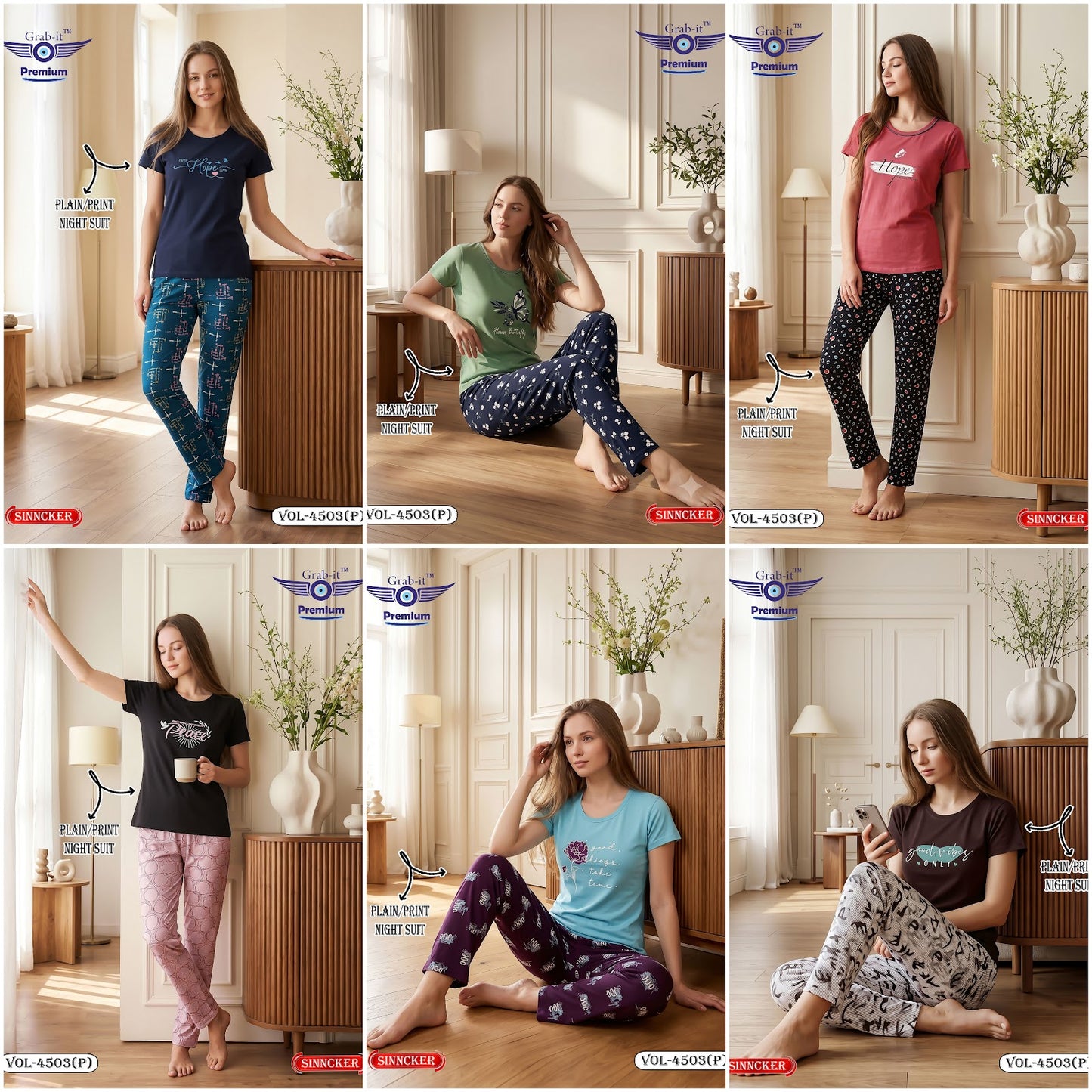 Vol 4503 P Grab It Sinker Pyjama Night Suits Supplier India
