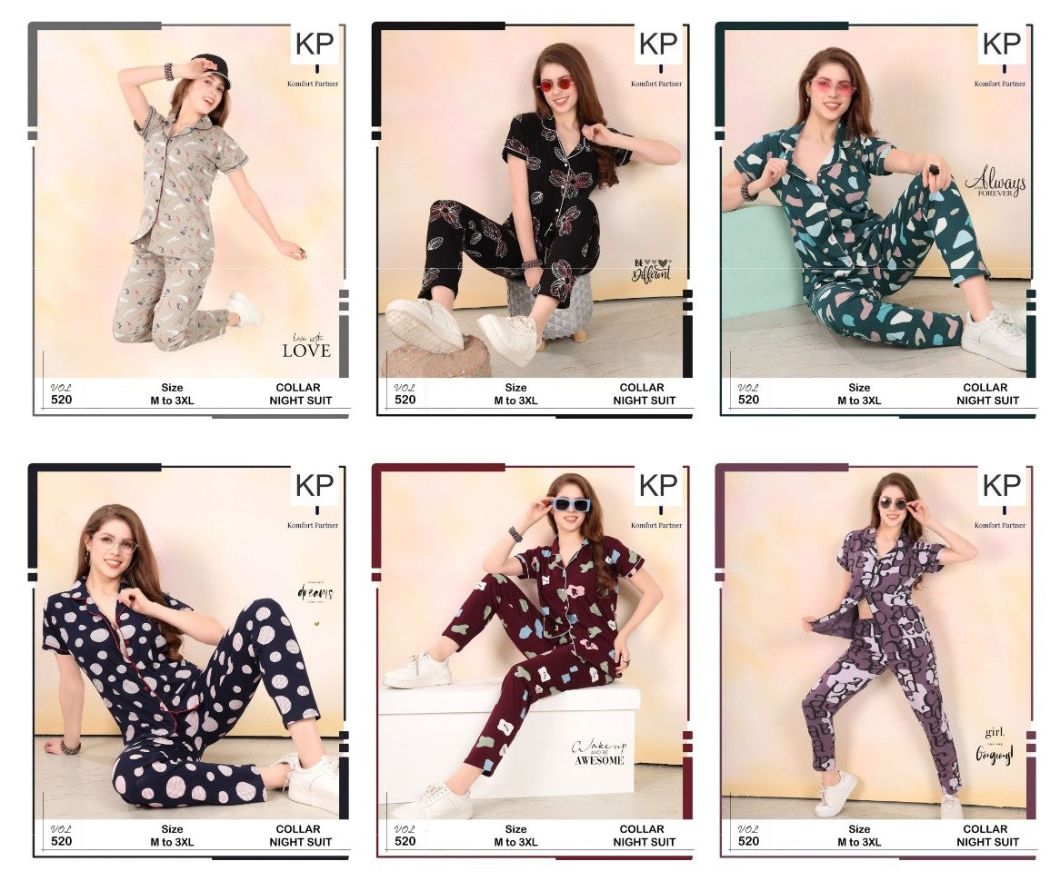 Vol 520 Kp Hosiery Collar Night Suits Wholesaler Ahmedabad