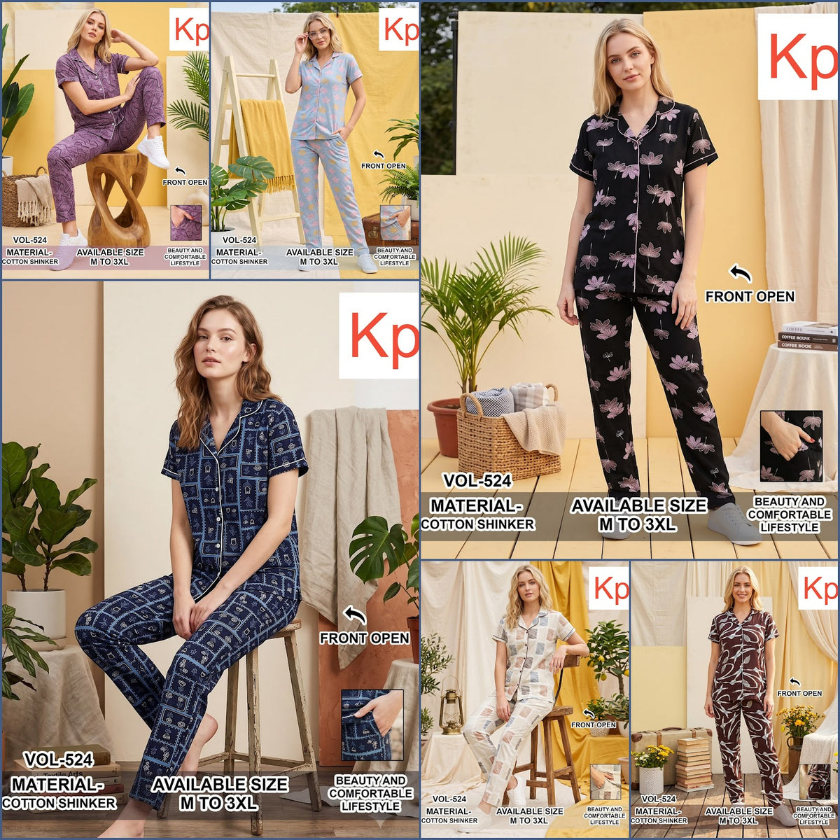 Vol 524 Kp Cotton Collar Night Suits Wholesaler Ahmedabad