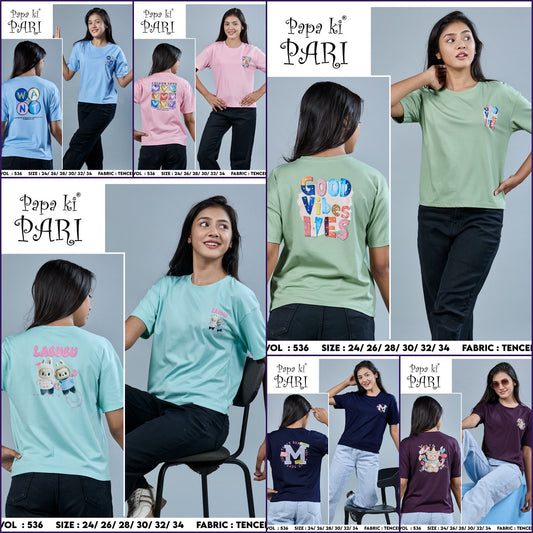 Vol 536 Papa Ki Pari Lycra Tencil Girls Tshirt Wholesale Rate