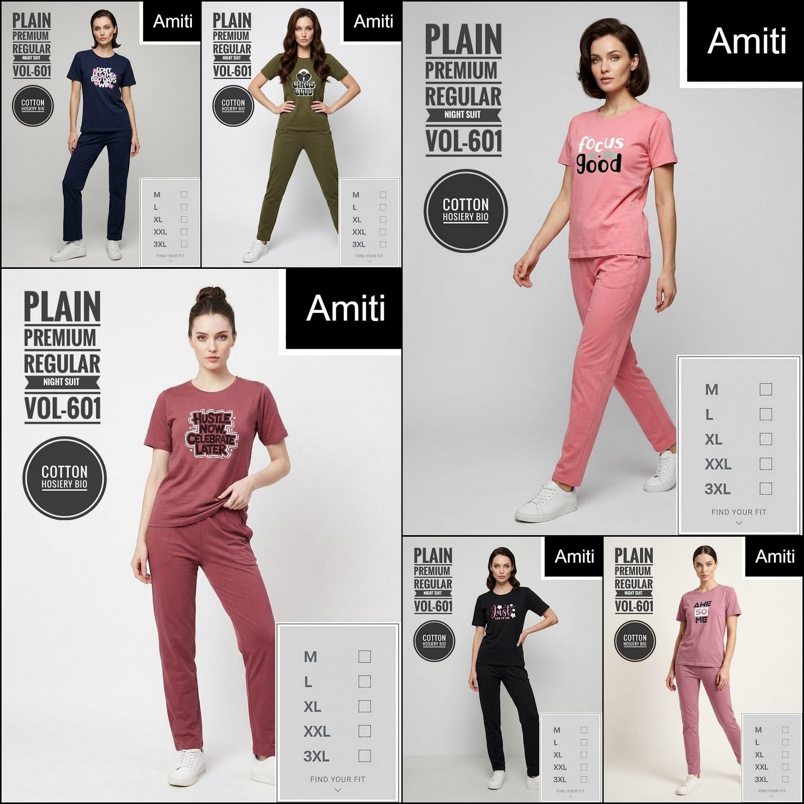 Vol 601 Amiti Cotton Pyjama Night Suits Supplier India