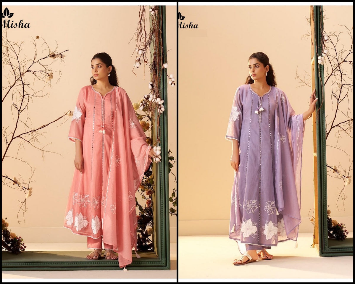 White Flower 2609 Misha Chanderi Readymade Anarkali Suits Exporter Gujarat