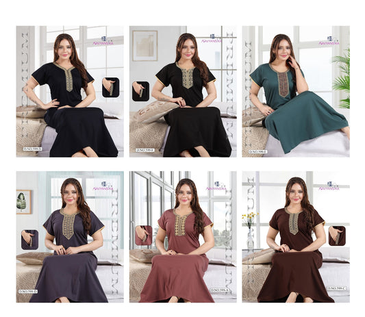 With Pocket Design No 599 Kavyansika Hosiery Cotton Night Gowns Supplier Ahmedabad