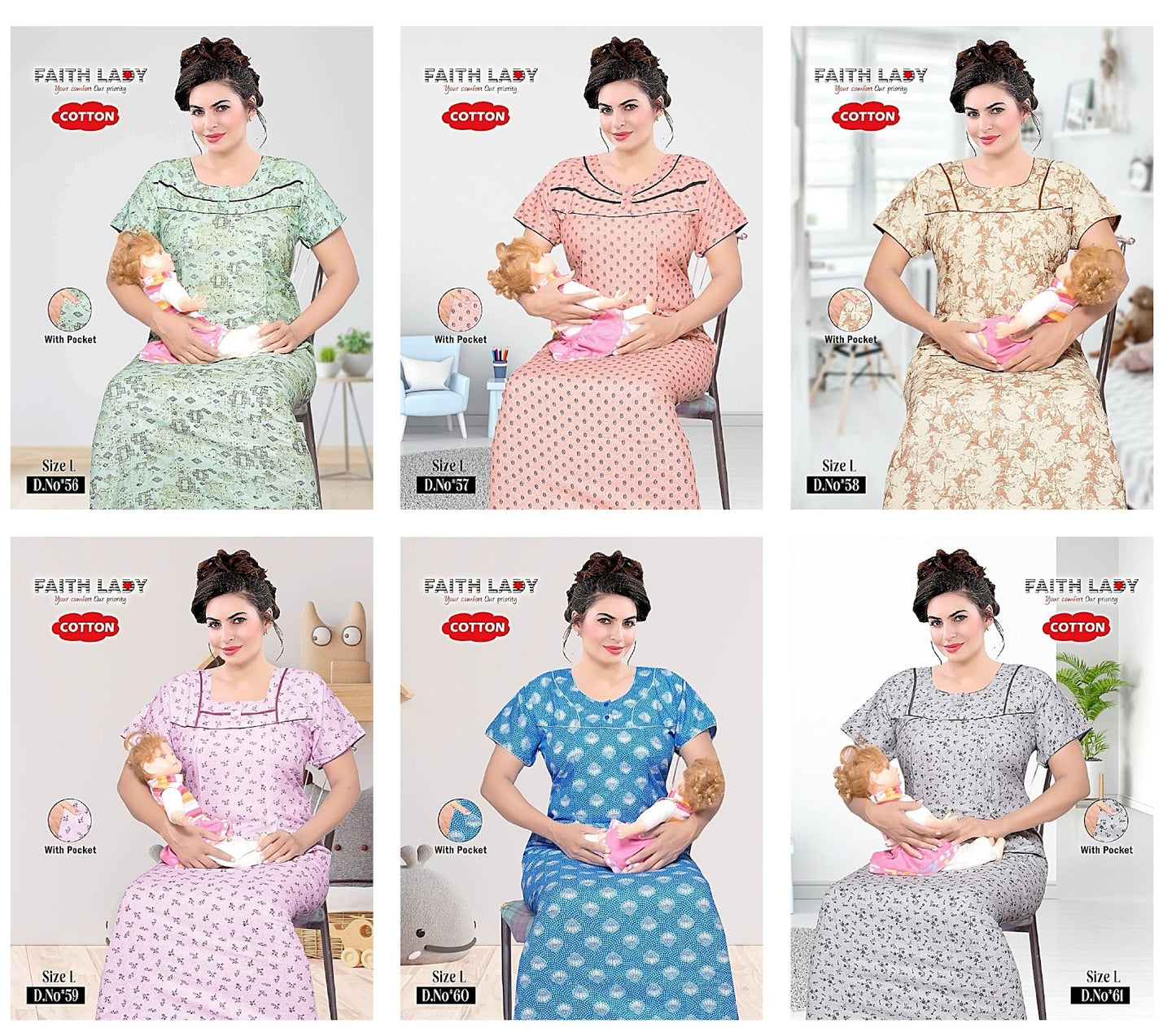 With Pocket Faith Lady Cotton Feeding Night Gown Manufacturer