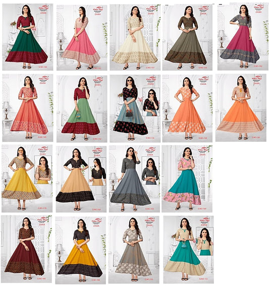 Zara Vol 3 Value Plus Pure Rayon Anarkali Kurtis Supplier Gujarat