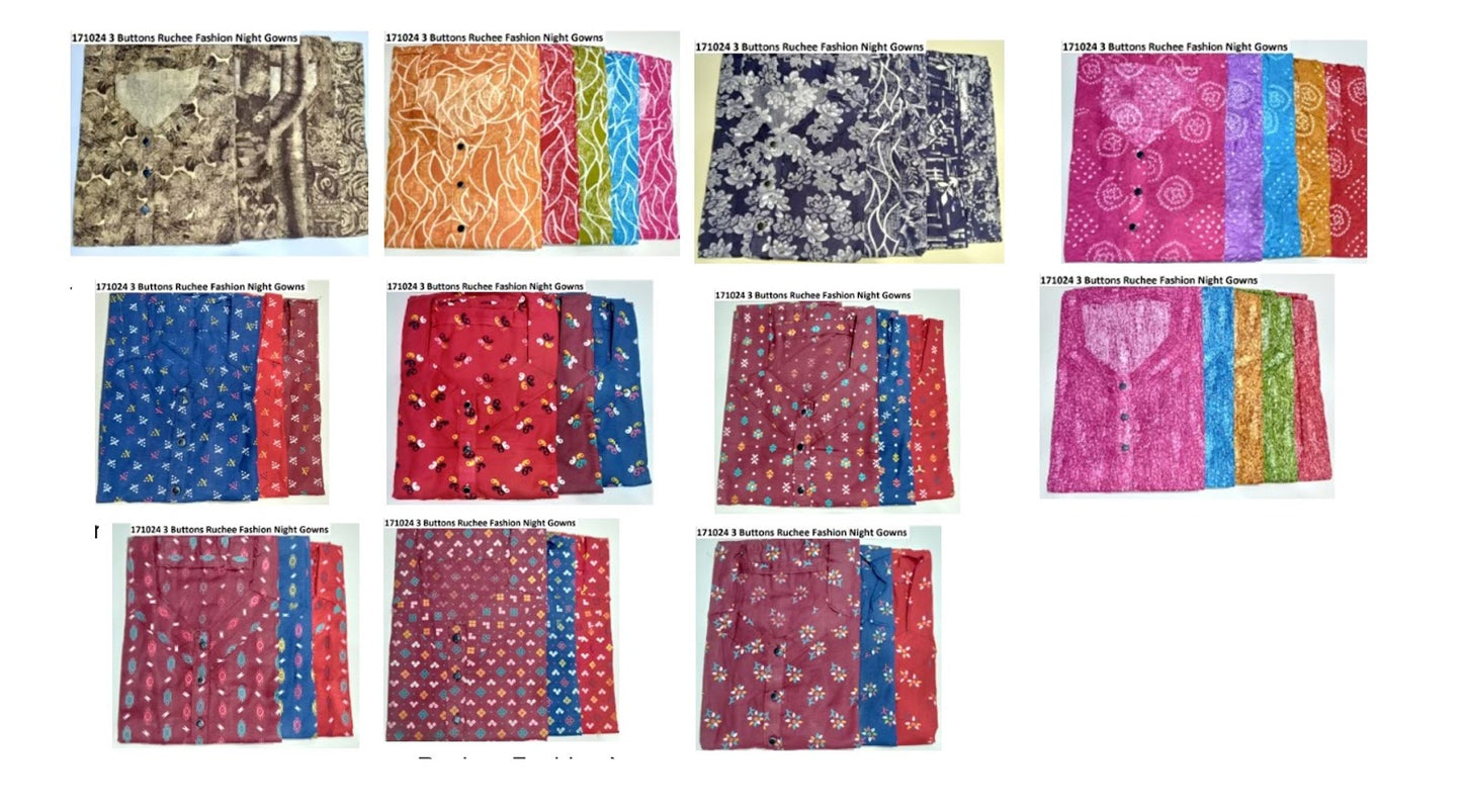 171024 3 Buttons Ruchee Fashion Cotton Night Gowns Exporter India