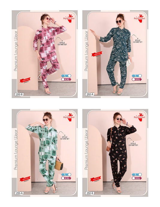 292-293 Perfect Feel Reyon Co Ord Set Manufacturer India