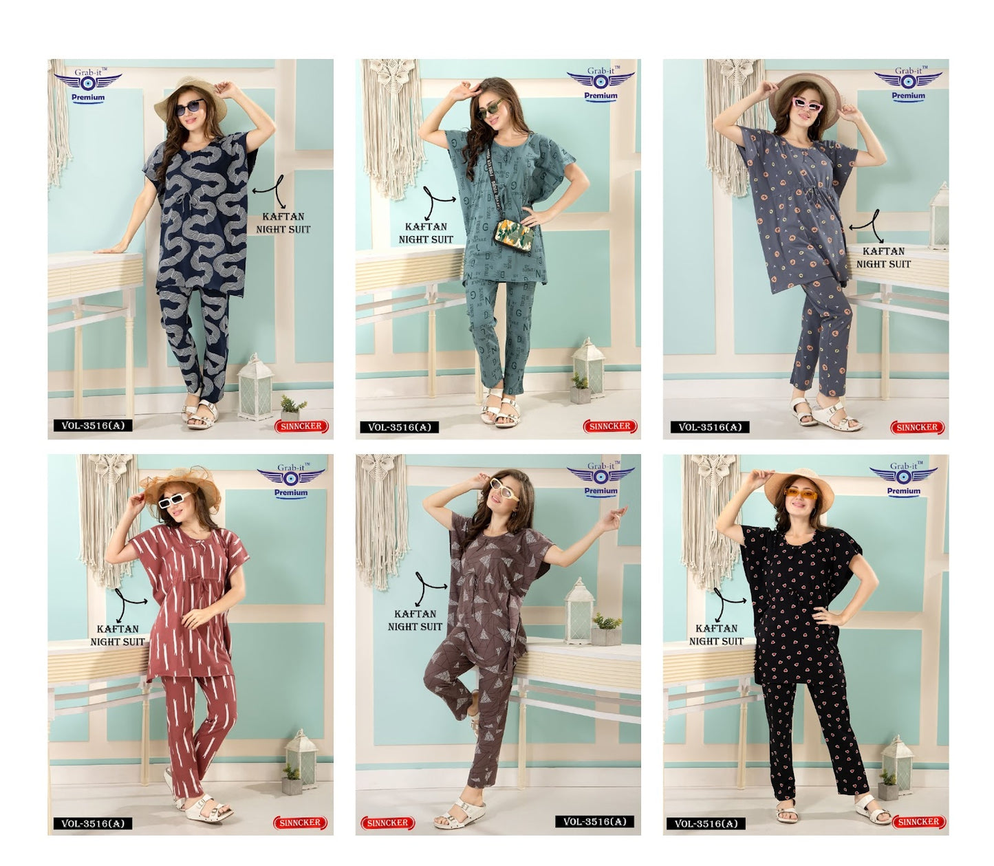 3516 A Grab It Sinker Kaftan Night Suits Supplier