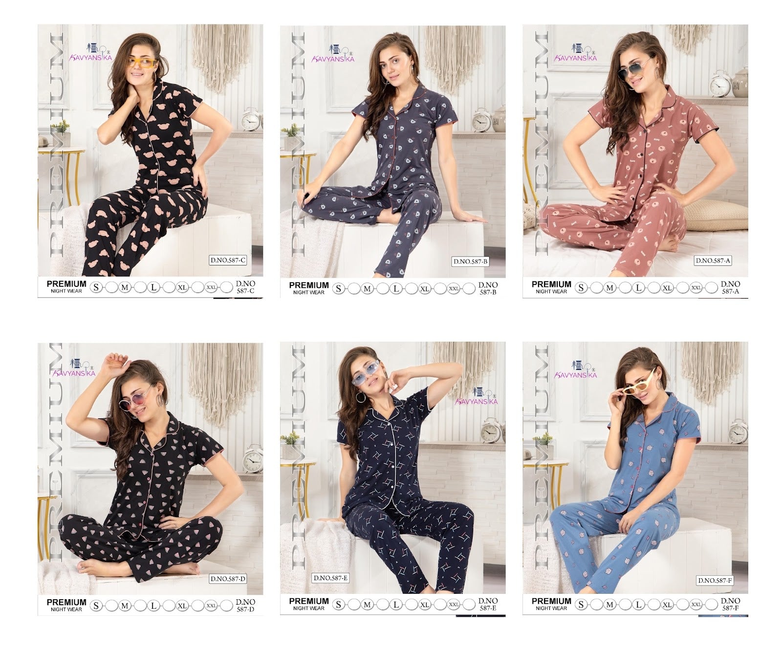 587 Kavyansika Hosiery Cotton Collar Night Suits Exporter Gujarat