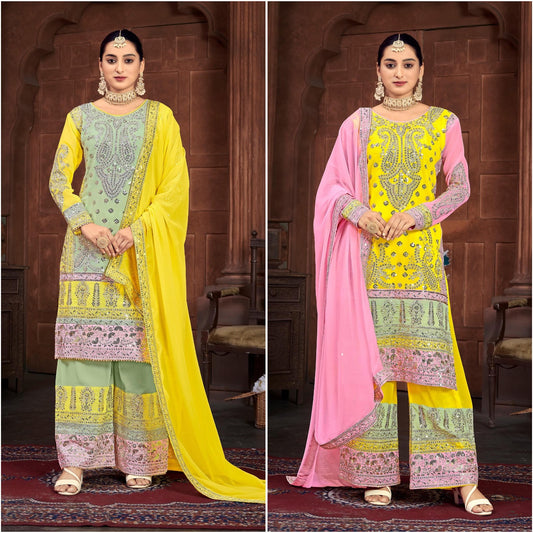 796 Aarohi Faux Georgette Readymade Sharara Suits Exporter