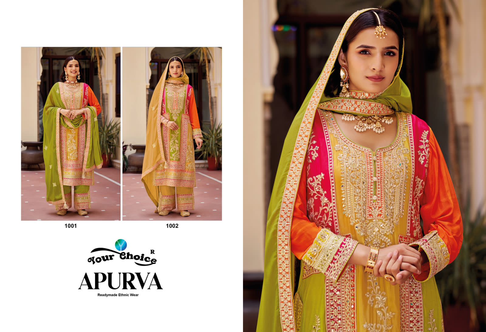 Apurva Kawa Chouth Special Your Choice Chinon Readymade Suits Wholesale Price