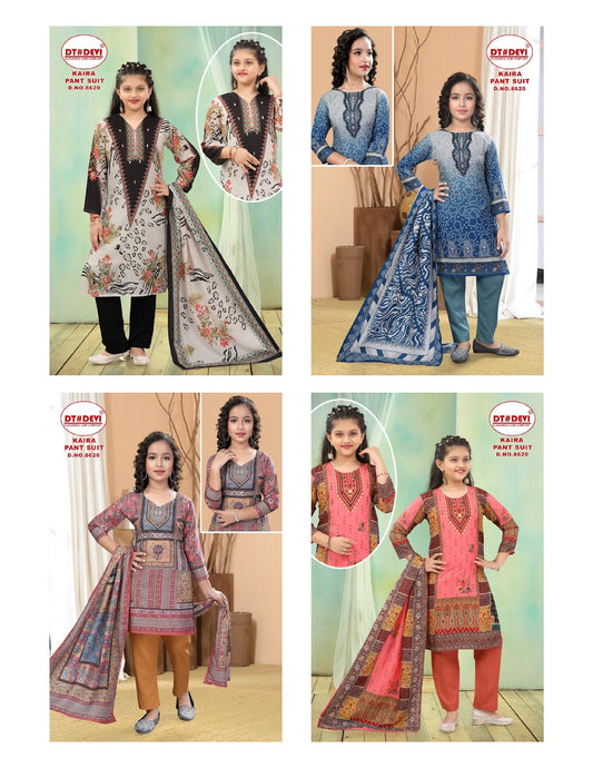 Different Print Kaira 8620 Dt Devi Girls Readymade Pant Suits Supplier India