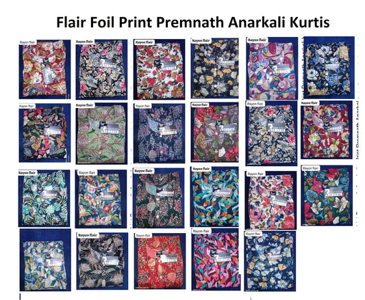 Flair Foil Print Premnath Rayon Anarkali Kurtis Supplier Gujarat