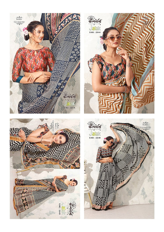 Jalak 223-224 Kalpveli Satin Georgette Sarees Exporter India