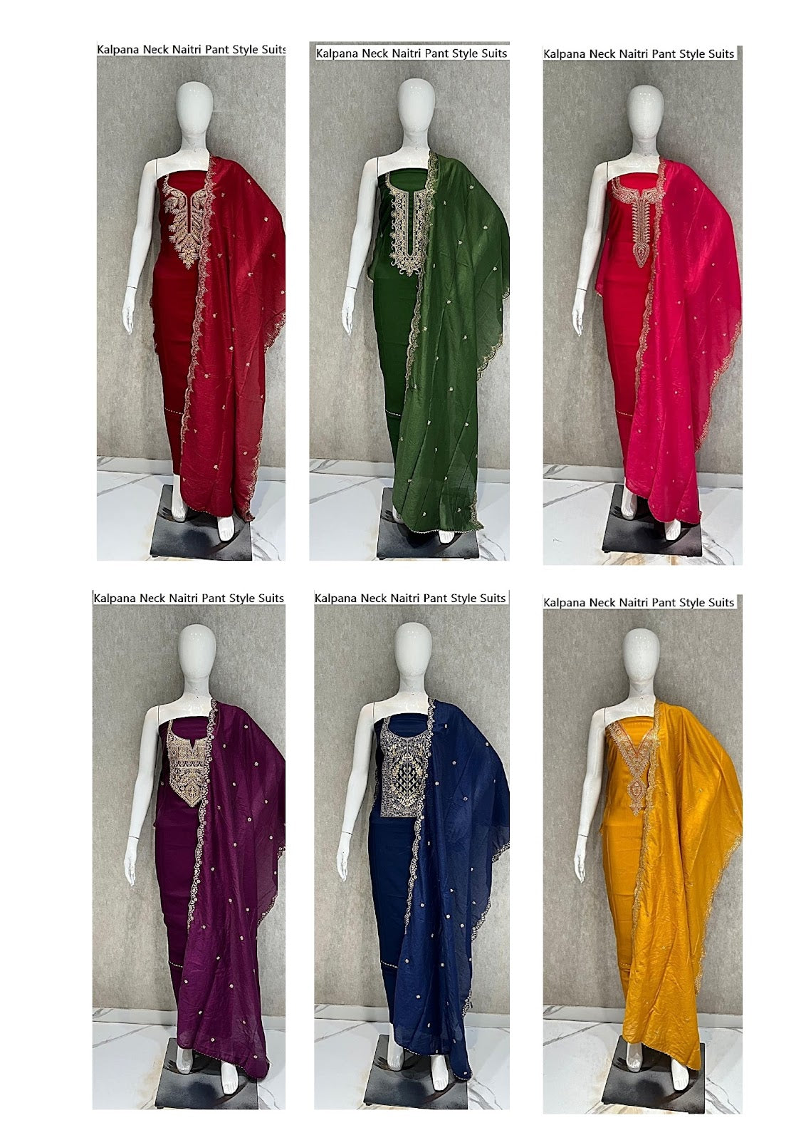 Kalpana Neck Naitri Roman Silk Pant Style Suits Wholesaler
