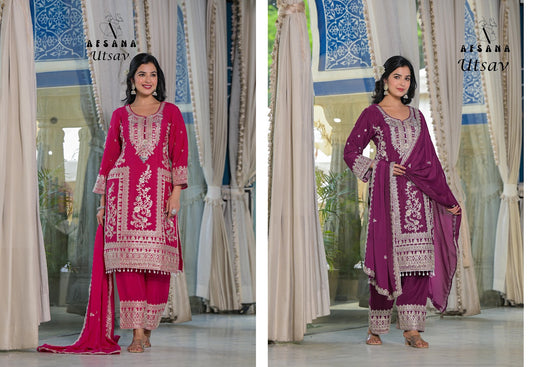 Utsav Afsana Chinon Readymade Pant Style Suits Wholesale Price