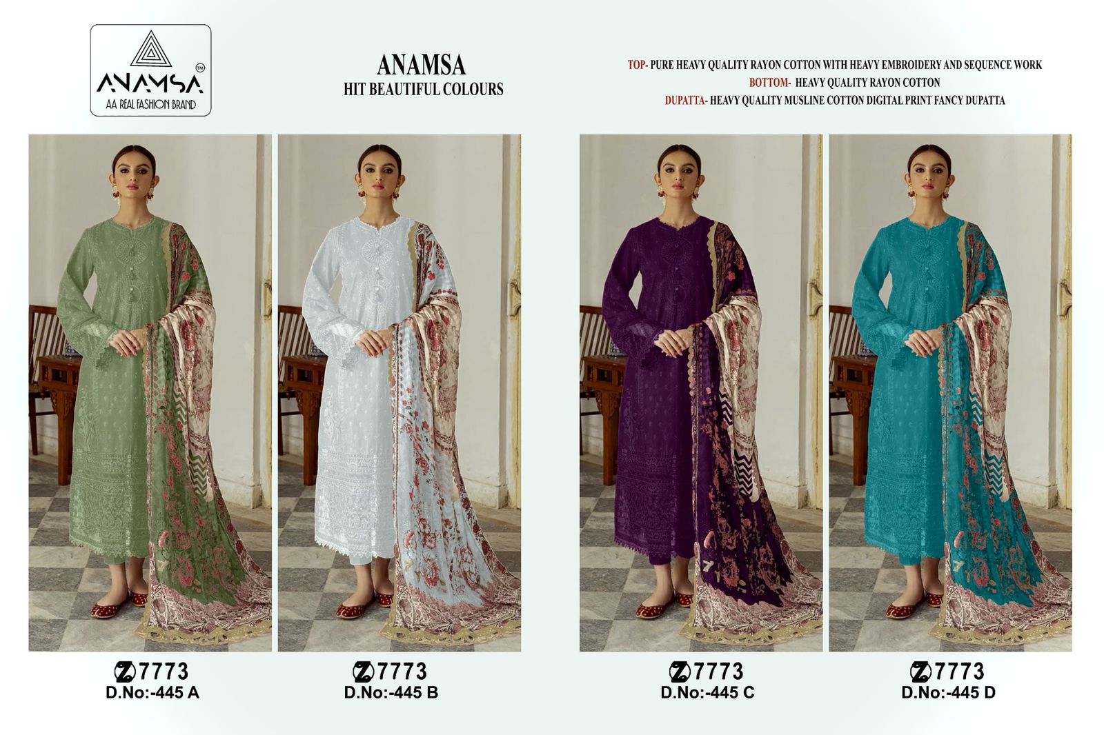 445 Anamsa Rayon Cotton Pakistani Salwar Suits Supplier Gujarat