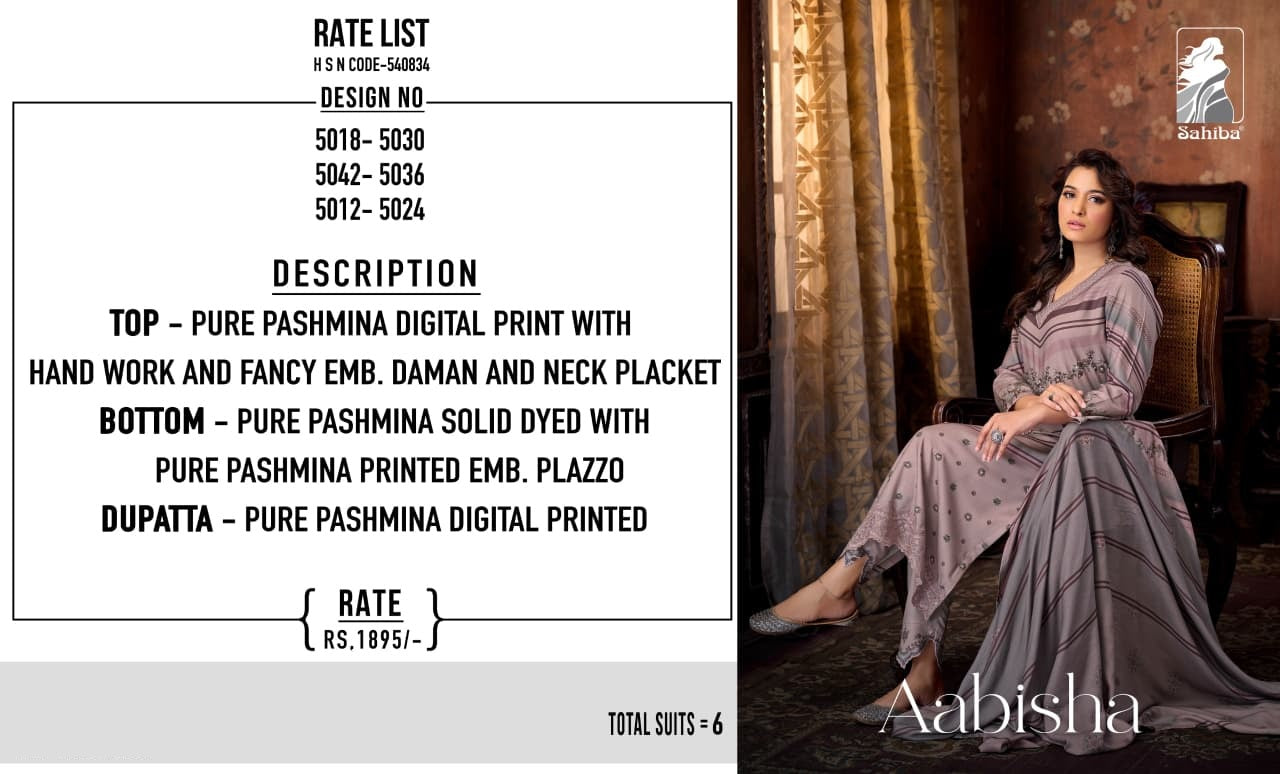 Aabisha Sahiba Pashmina Suits Wholesale Price