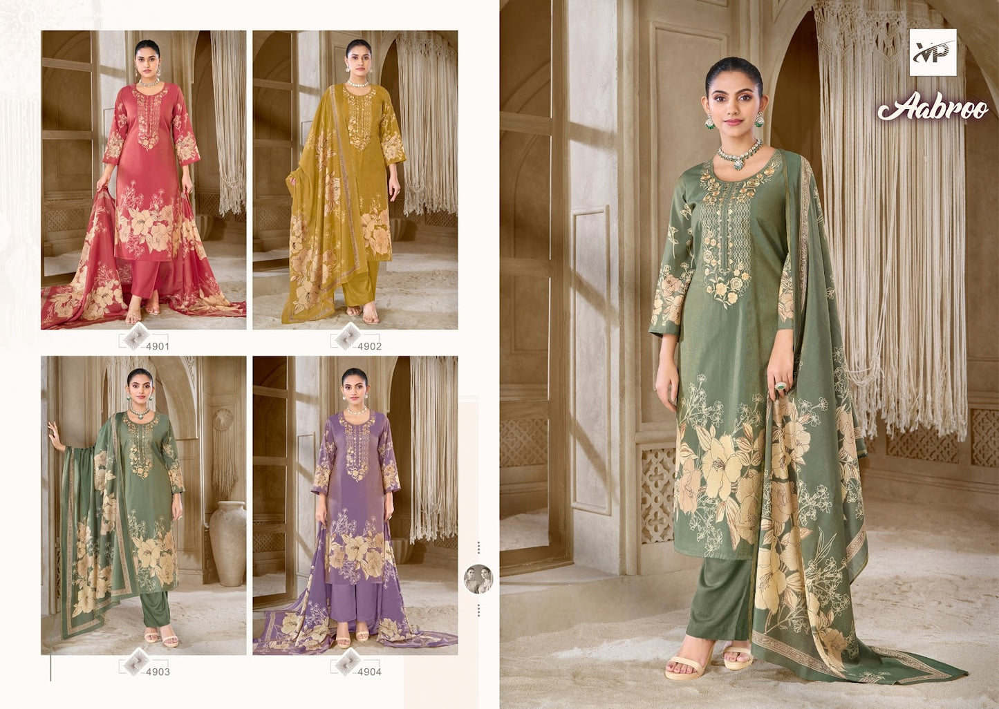 Aabroo Vp Brand Muslin Shimmer Karachi Salwar Suits Exporter