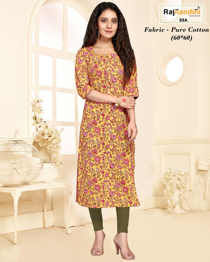 Aadhya Rajnandini Pure Cotton Straight Cut Kurtis Manufacturer Ahmedabad