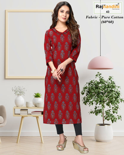 Aadhya Rajnandini Pure Cotton Straight Cut Kurtis Manufacturer Ahmedabad