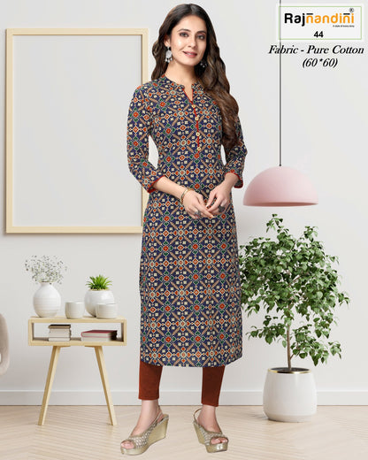 Aadhya Rajnandini Pure Cotton Straight Cut Kurtis Manufacturer Ahmedabad