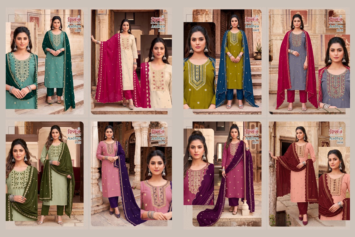 Aadhya Rushika Vichitra Silk Readymade Pant Style Suits Exporter Ahmedabad