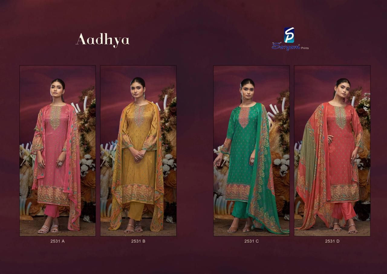 Aadhya Sargam Prints Muslin Simmer Pant Style Suits Manufacturer