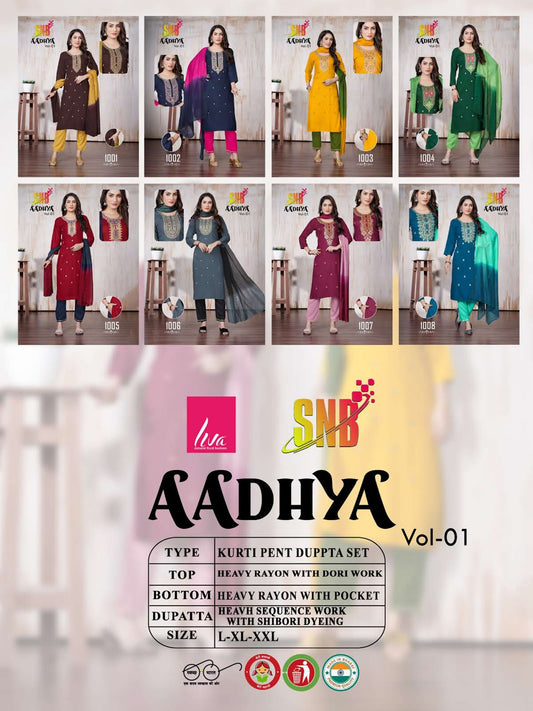 Aadhya Vol 1 Snb Rayon 17Kg Readymade Pant Style Suits Manufacturer