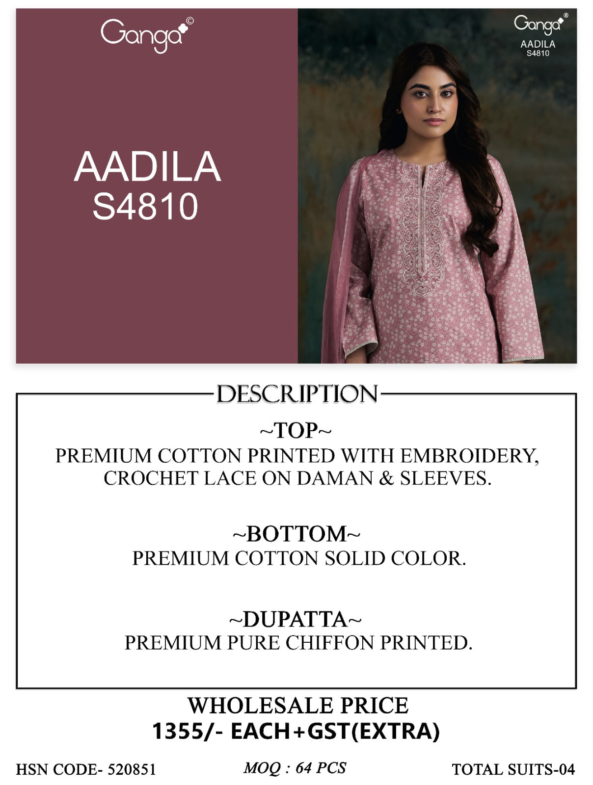 Aadila S4810 Ganga Cotton Plazzo Style Suits Manufacturer India